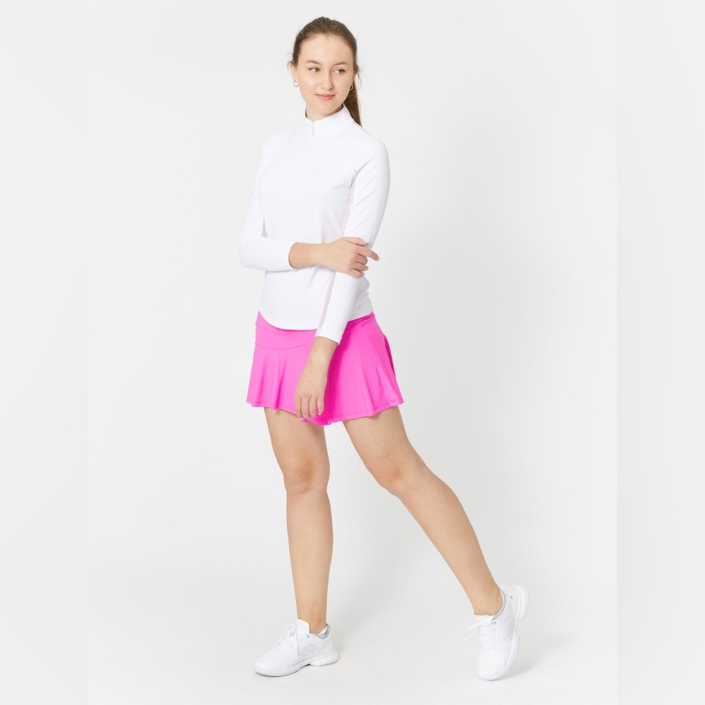 IBKUL Tennis Hot Pink UPF 50+ Mini Zip Pocket Pull On Flounce Skort Skirt L - Picture 5 of 13